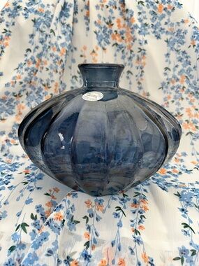 Stamped Handblown Blue Glass Vase with San Miguel Label